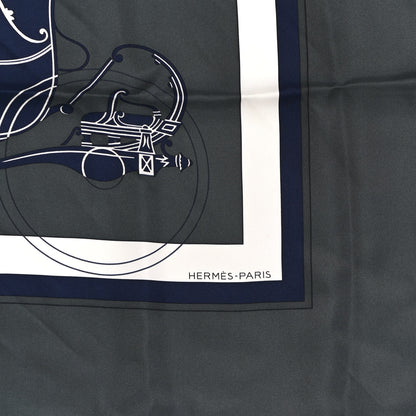 Hermes Silk Ex Libris Scarf 90 Anthracite Marine White 2 of 4