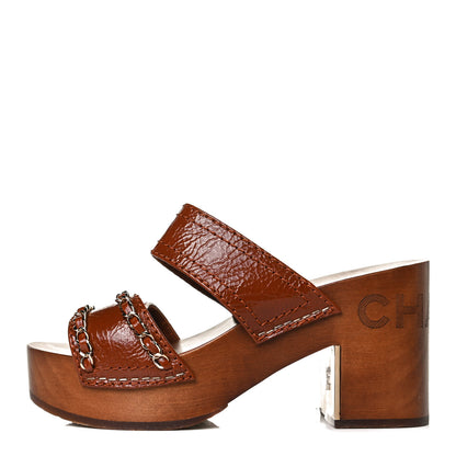 Chanel Glazed Calfskin Wood Chain Sandals 36 Brown 1 of 14