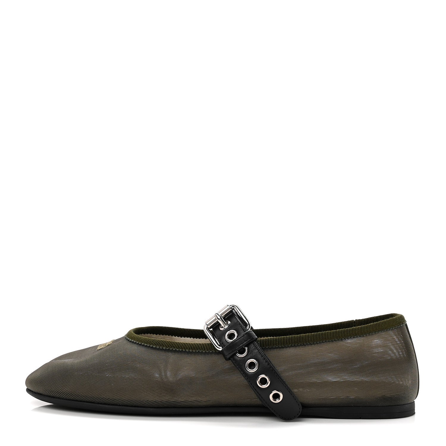 Miu Miu Mesh Buckle Ballerina Flats 39 Oliva