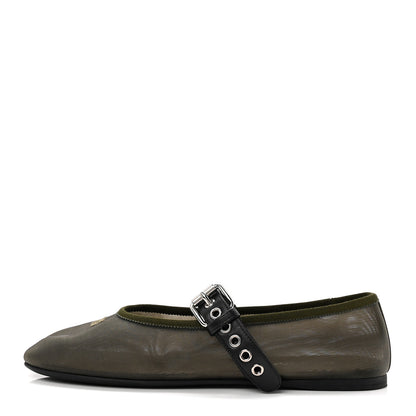 Miu Miu Mesh Buckle Ballerina Flats 39 Oliva 1 of 9