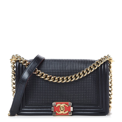 Chanel Lambskin Embossed Medium Boy Cube Flap Navy 1 of 10