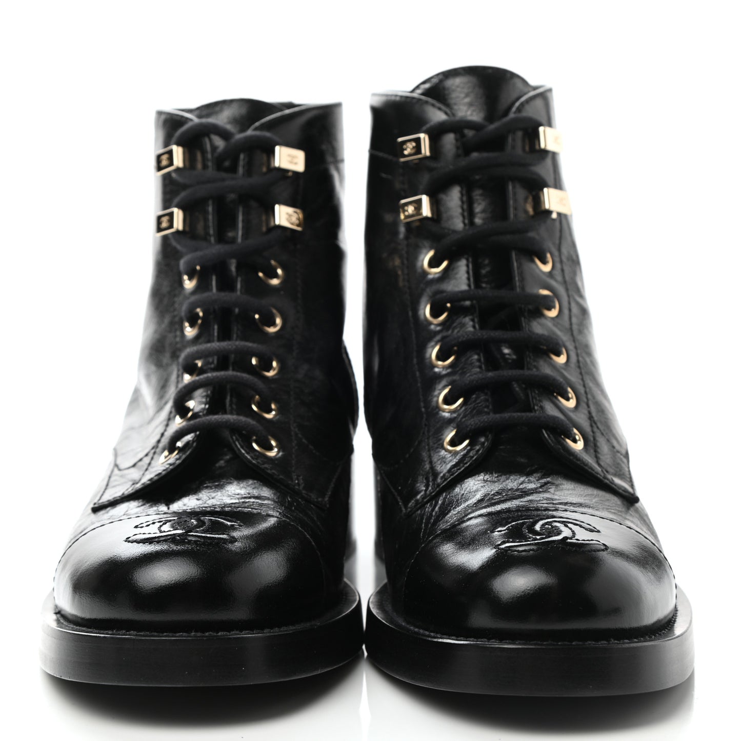 Crumpled Lambskin Shiny Calfskin Lace Up Combat Boots 36 Black