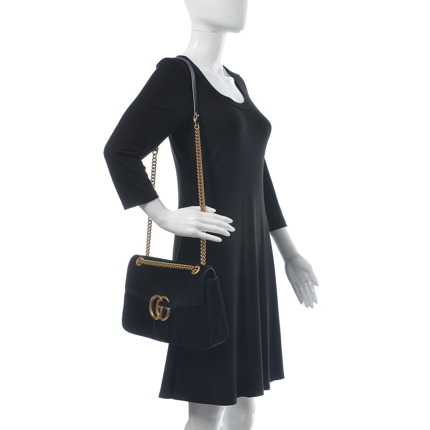 Gucci Velvet Matelasse Medium GG Marmont Shoulder Bag Black 2 of 8