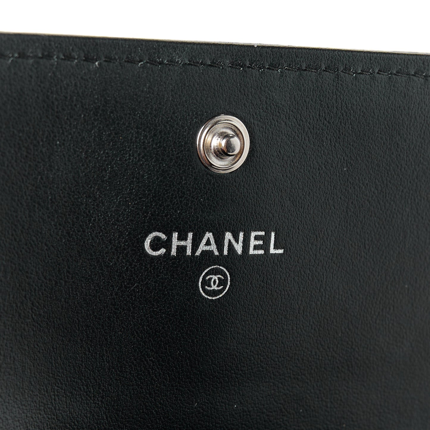 Lambskin Embossed Camellia Large Gusset Flap Wallet Black