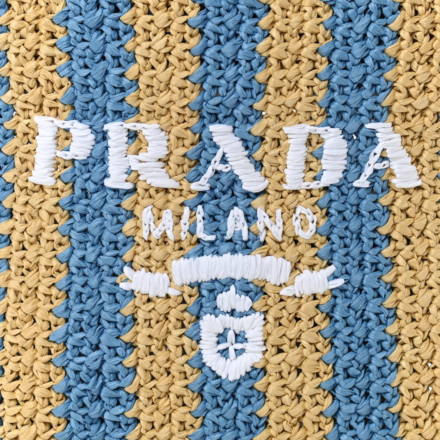 Prada Yarn Raffia Effect Crochet Striped Small Logo Tote Naturale Celeste 8 of 10