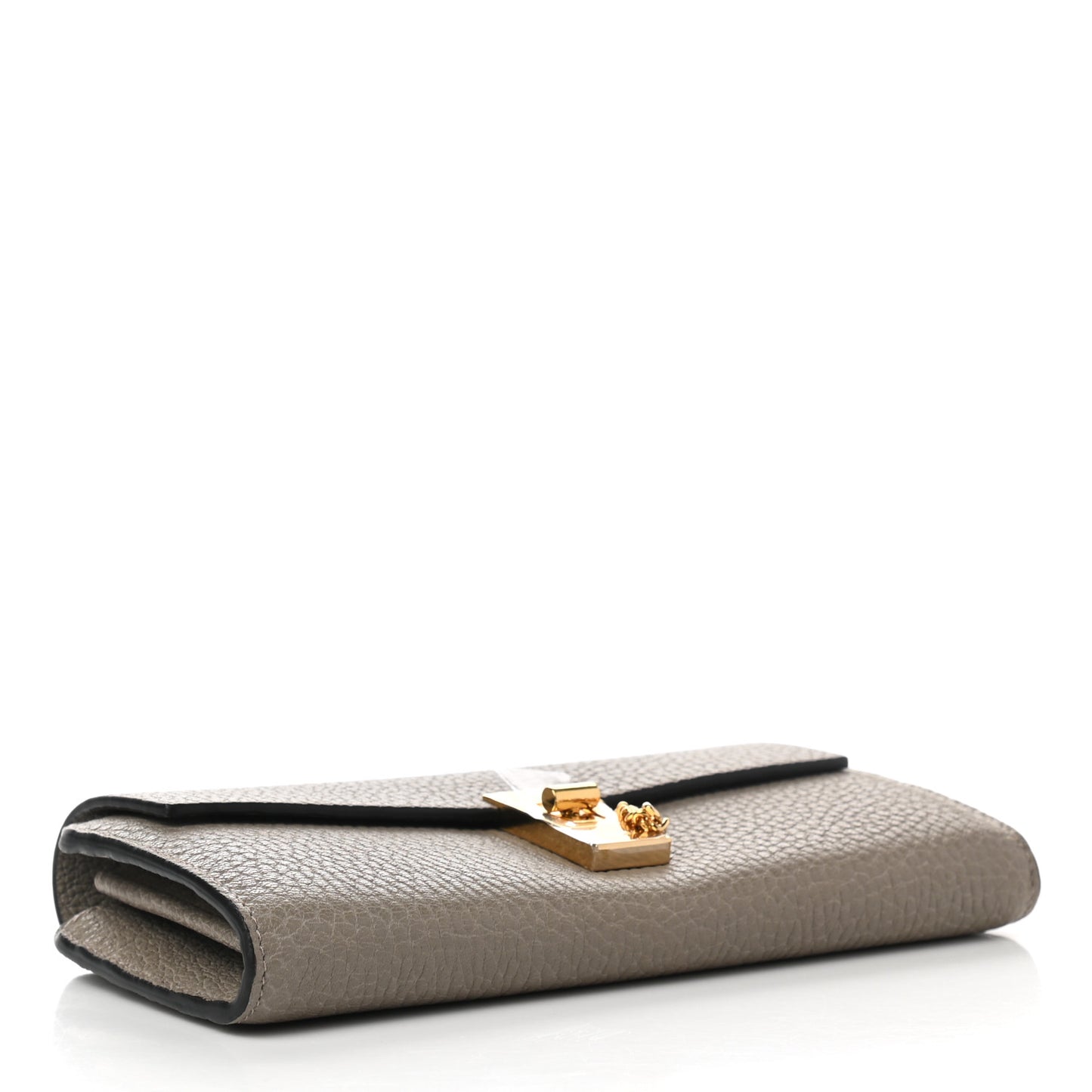 Grained Lambskin Drew Long Wallet with Flap Motty Grey