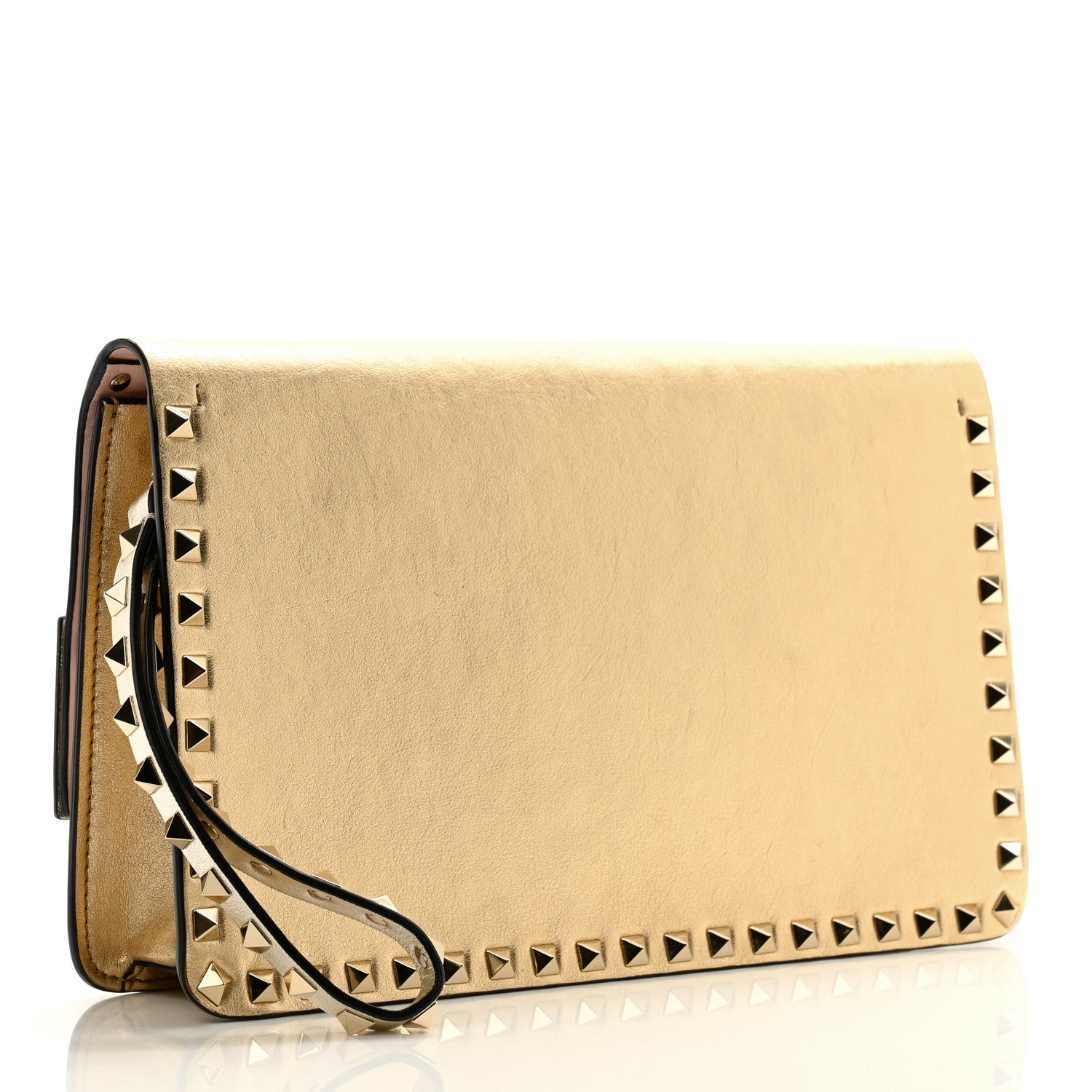 Valentino Garavani Metallic Calfskin Rockstud Side Slip Wristlet Clutch Gold 3 of 9