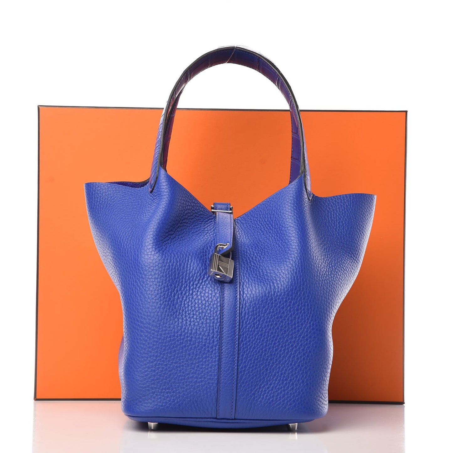 Taurillon Clemence Matte Alligator Picotin Lock Touch 22 MM Bleu Electrique