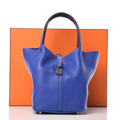 Hermes Taurillon Clemence Matte Alligator Picotin Lock Touch 22 MM Bleu Electrique 8 of 8