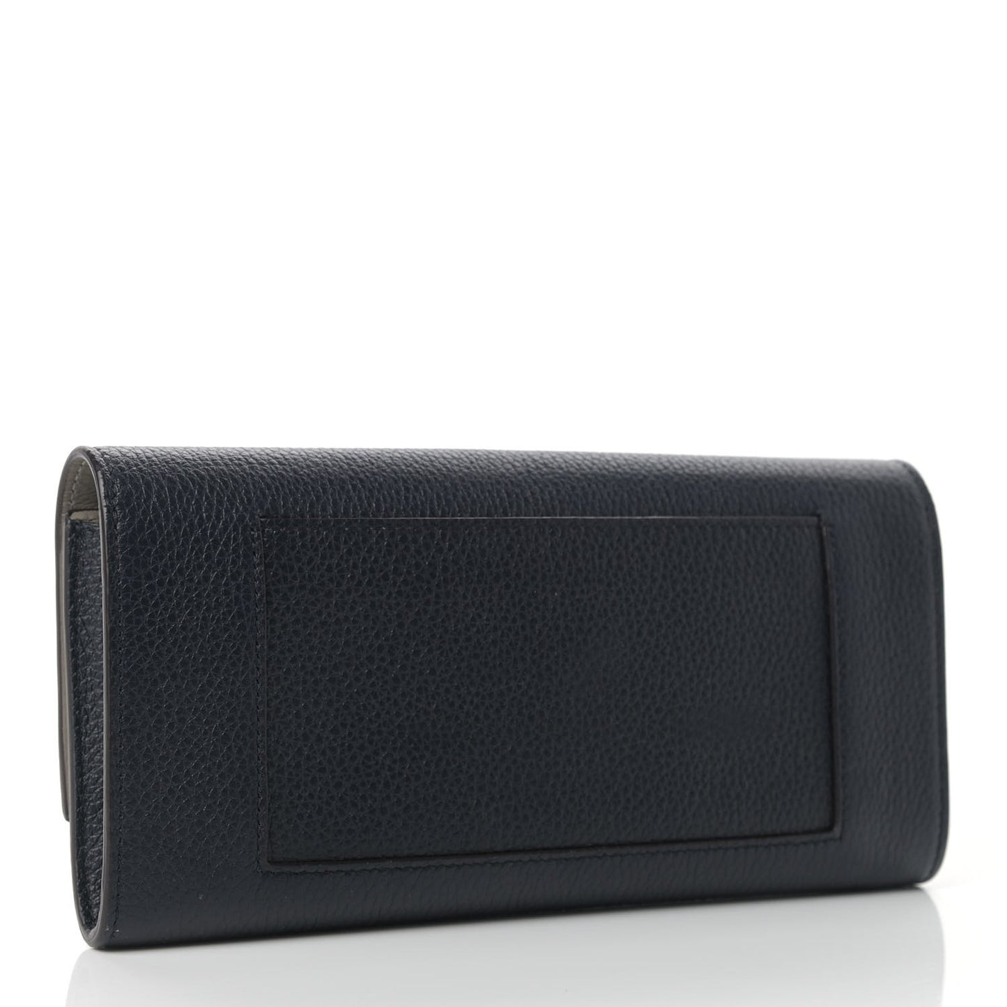 Drummed Calfskin Large Multifunction Flap Wallet Navy