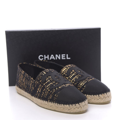 Chanel Metallic Tweed Grosgrain CC Espadrilles 42 Black Gold 10 of 10