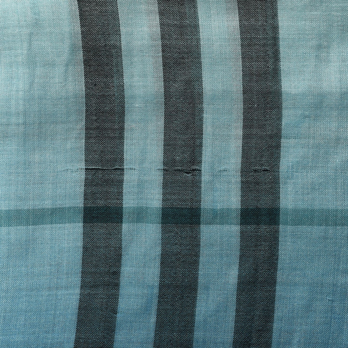 Wool Silk Gauze Ombre Giant Check Scarf Blue