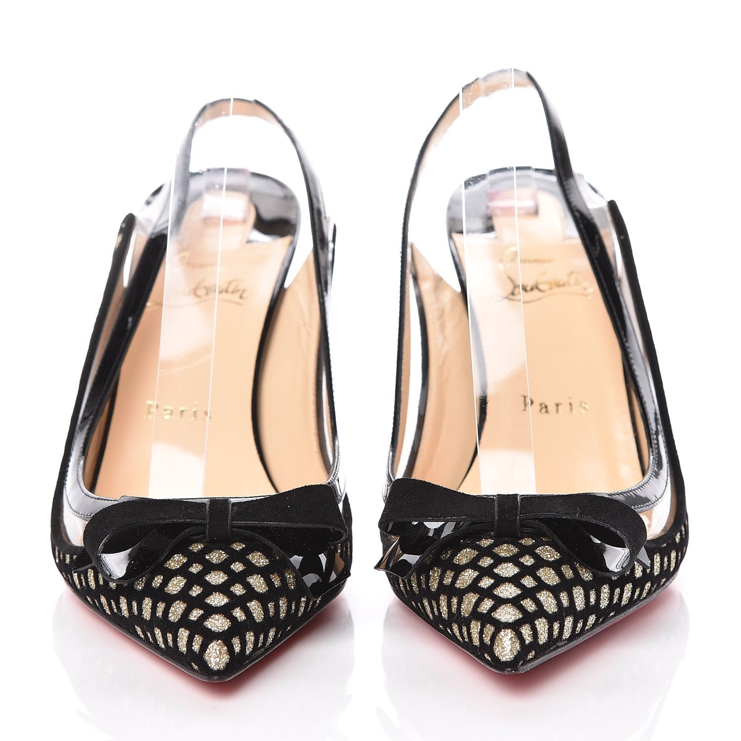 Christian Louboutin Glitter Floque Patent PVC Suspenodo Sling 85 Pumps 39 Platine Black 2 of 7