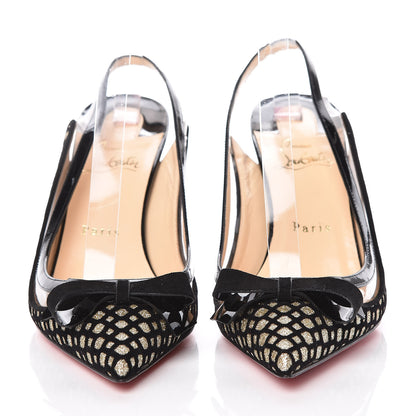 Christian Louboutin Glitter Floque Patent PVC Suspenodo Sling 85 Pumps 39 Platine Black 2 of 7