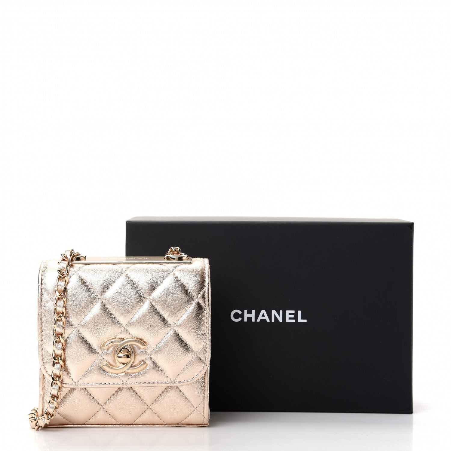 Chanel Metallic Lambskin Quilted Mini Trendy CC Clutch With Chain Gold 10 of 10