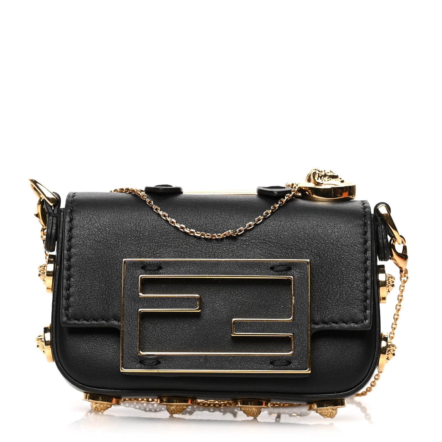 Fendi X VERSACE Vitello Seta Fendace Studded Nano Brooch Baguette Black 1 of 7