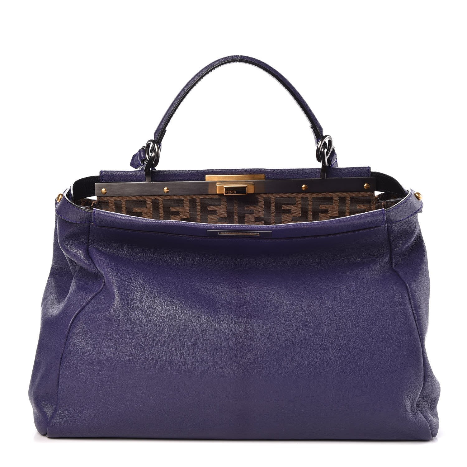 Fendi Goatskin Zucca Large Peekaboo Iconic Satchel Purple 1 of 10