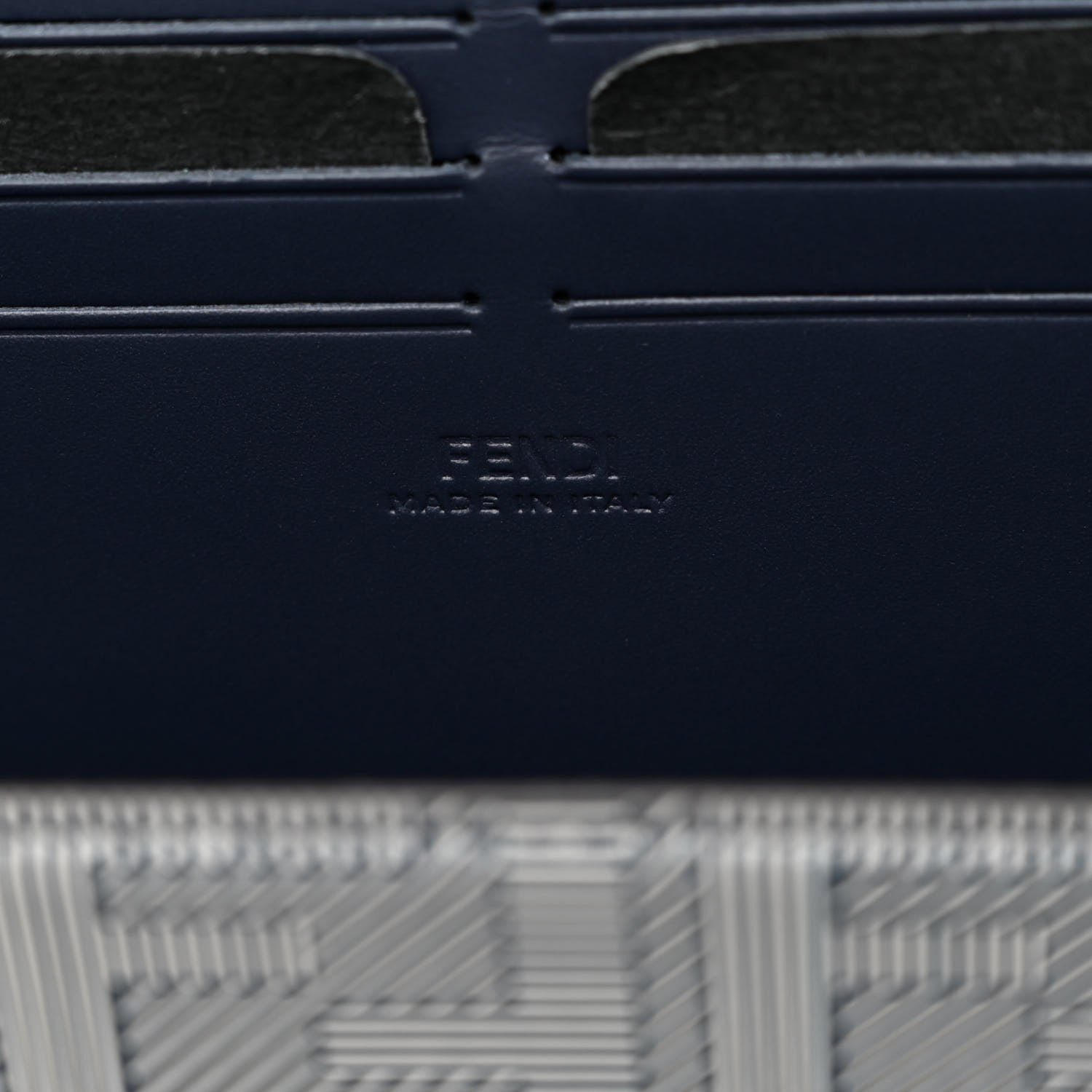 Fendi Vitello King FF Lines Embossed Bi-Color Baguette Soft Trunk Ghiaia Blue Mirto 6 of 9