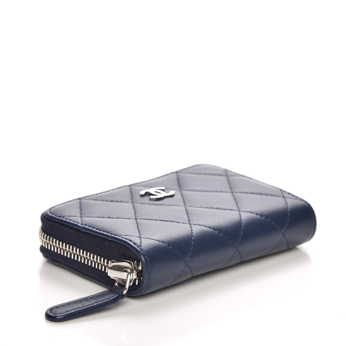 Lambskin Quilted Zip Around Coin Purse Wallet Blue