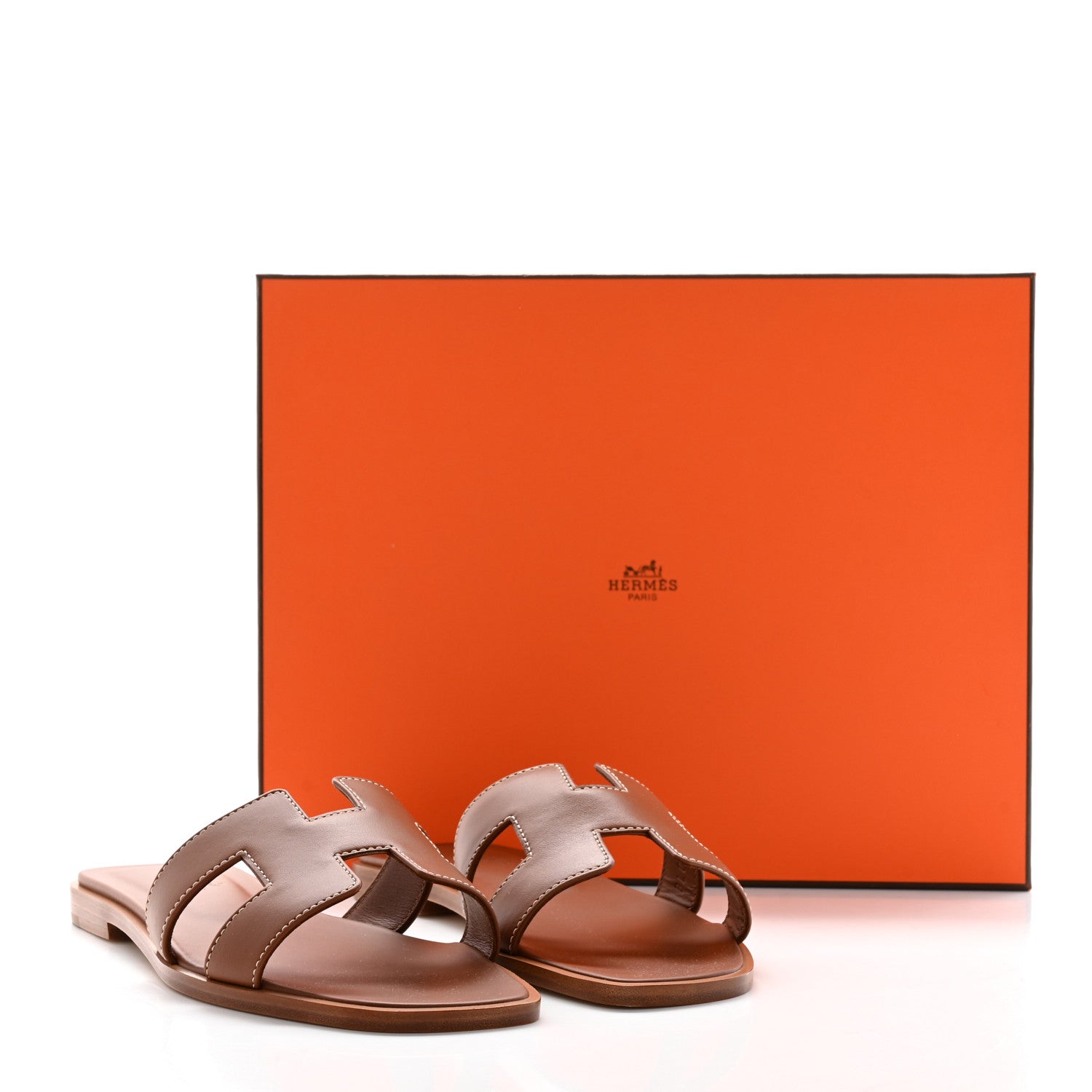 Hermes Box Calfskin Oran Sandals 36.5 Gold 8 of 8