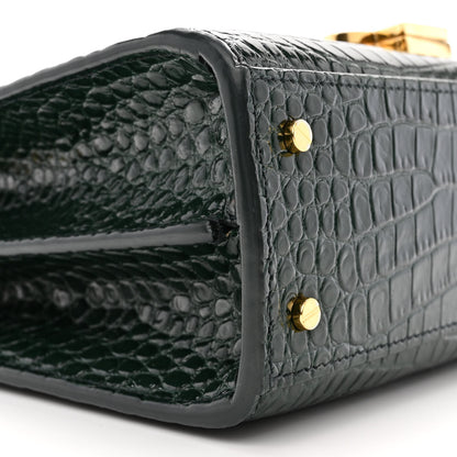 Saint Laurent Calfskin Crocodile Embossed Mini Classic Monogram Cassandra Top Handle Green 8 of 9
