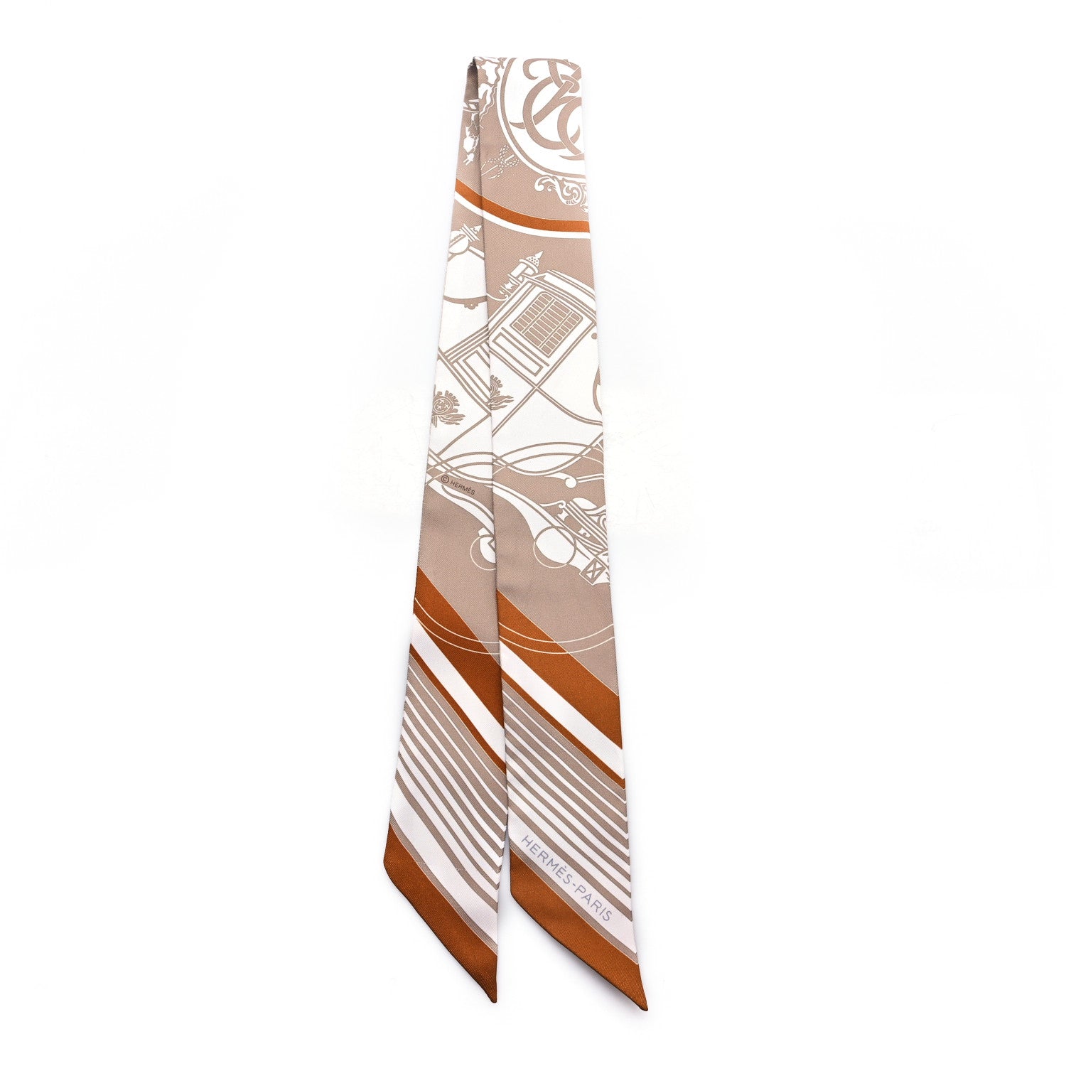 Hermes Silk Ex-Libris Twilly Beige White Caramel 2 of 4