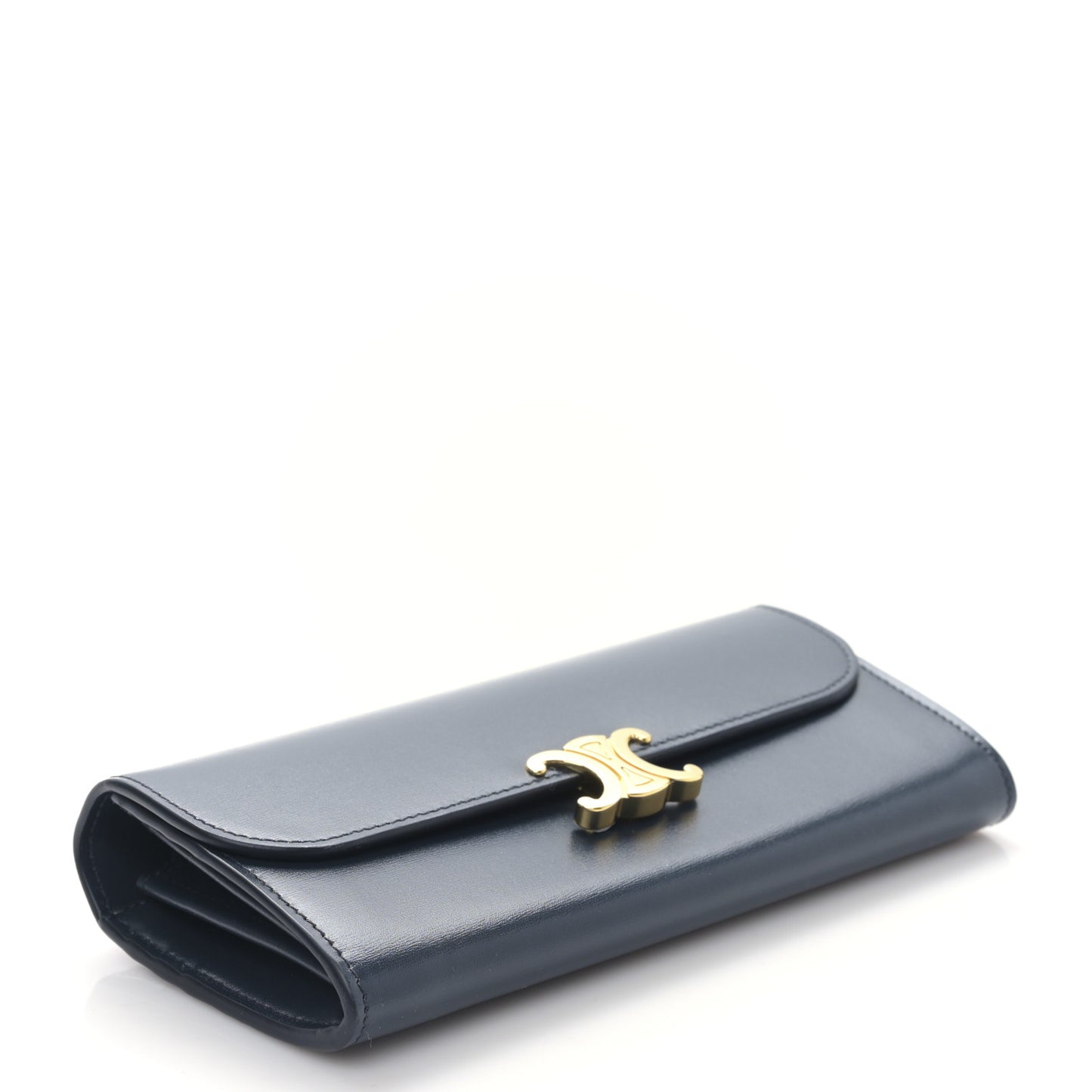 Shiny Calfskin Long Triomphe Wallet Navy