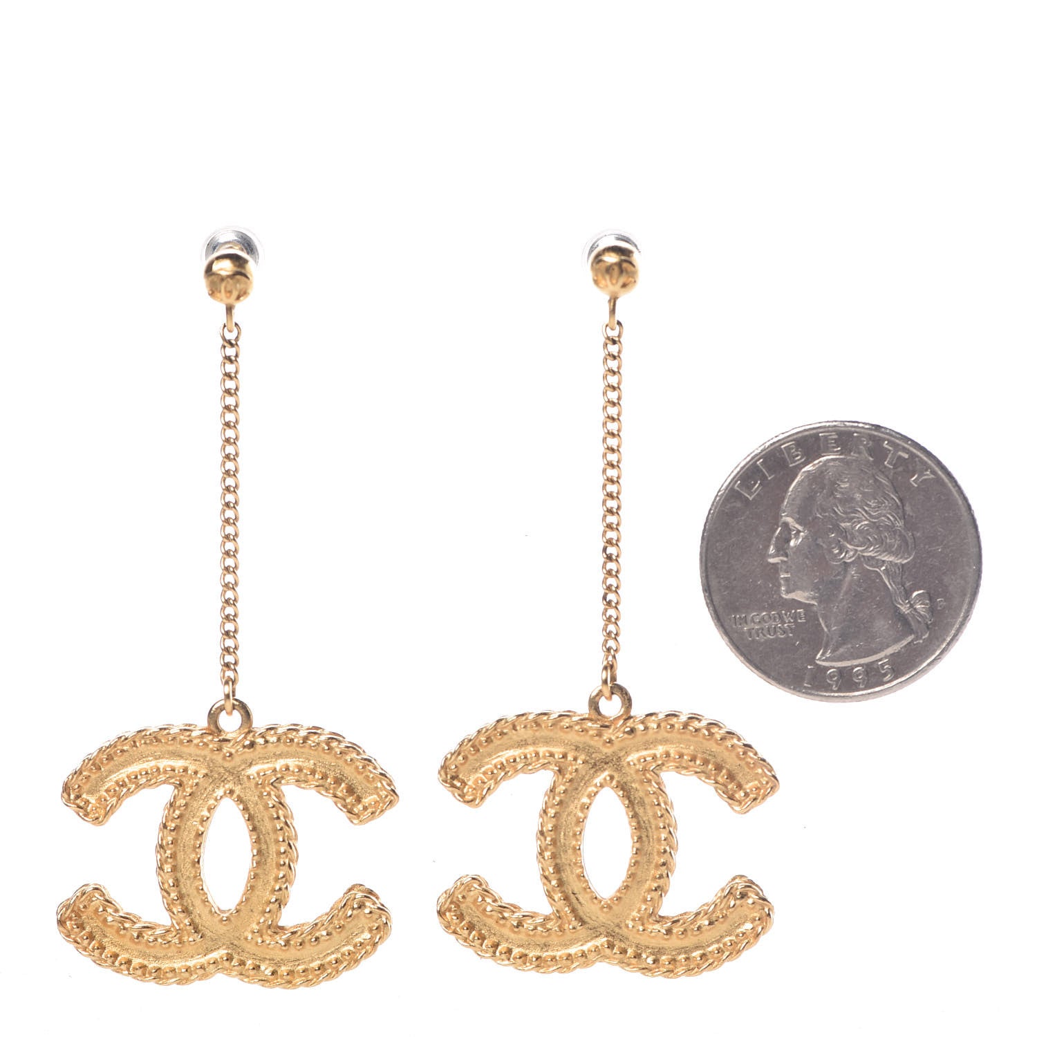 Chanel CC Drop Earrings Matte Gold 2 of 5