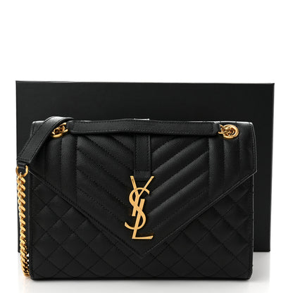 Saint Laurent Grain De Poudre Textured Mixed Matelasse Triquilt Medium Monogram Satchel Black 10 of 10