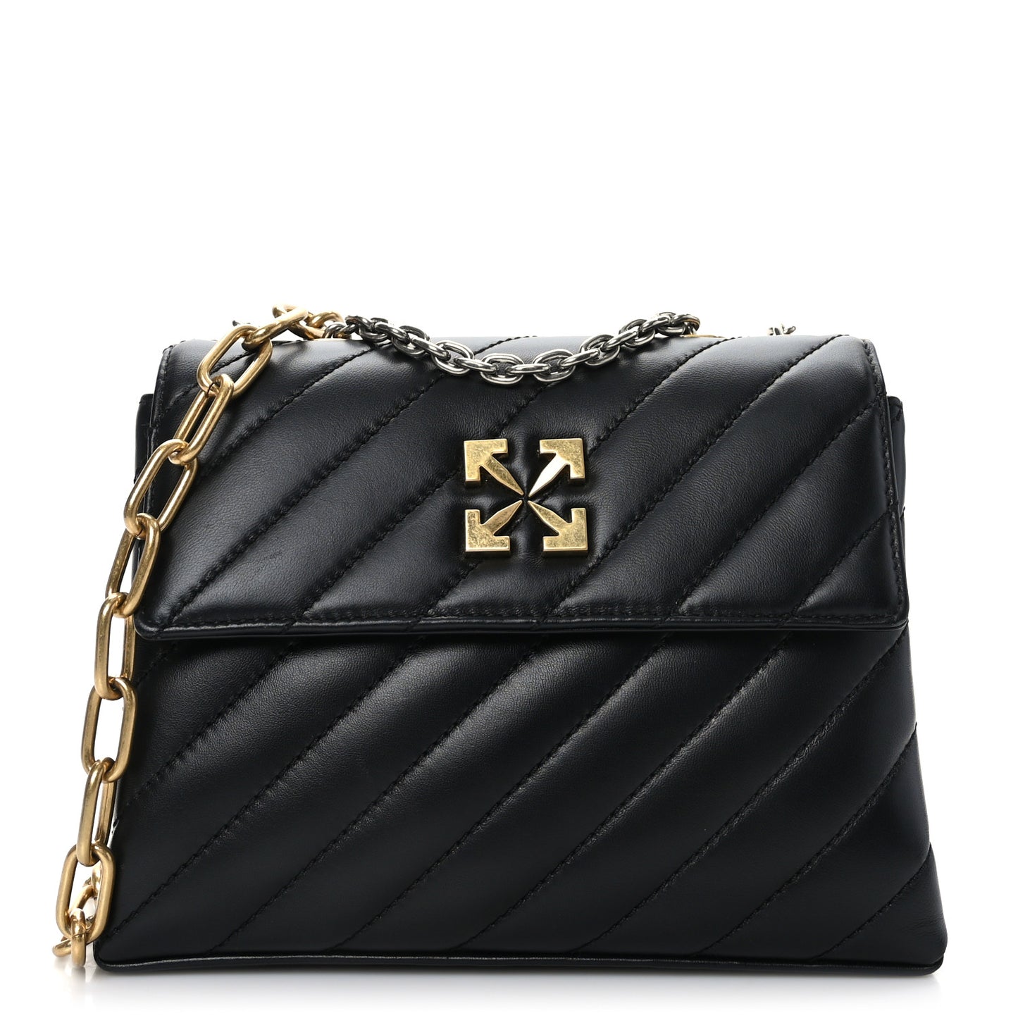 Calfskin Diagonal Quilted Jackhammer 24 Shoulder Bag Black