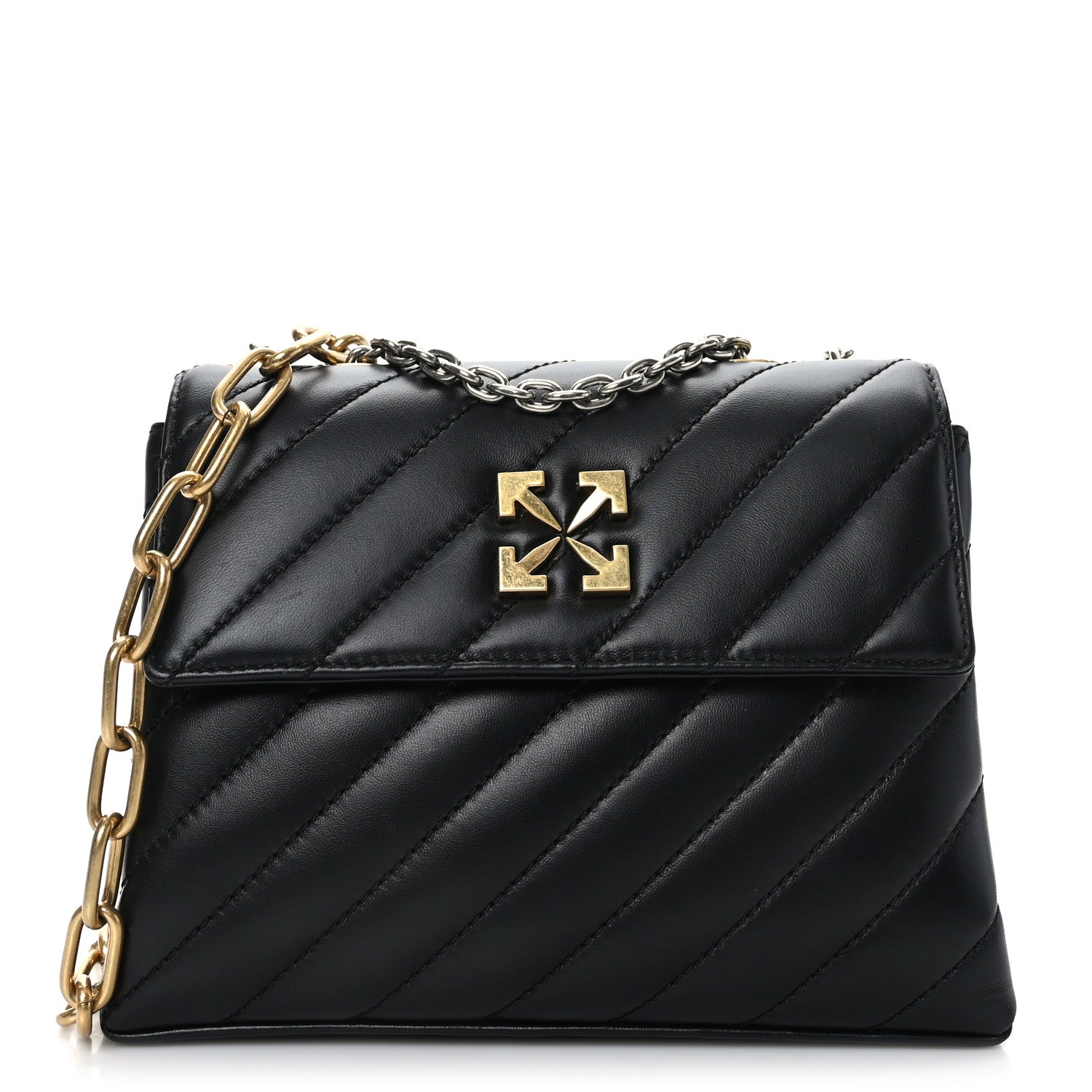 Off-White Calfskin Diagonal Quilted Jackhammer 24 Shoulder Bag Black 1 of 8