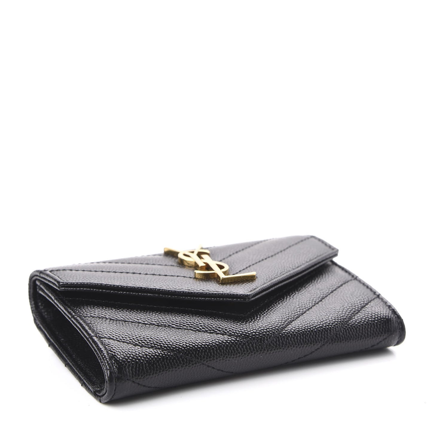 Grain De Poudre Matelasse Chevron Small Monogram Envelope Wallet Black