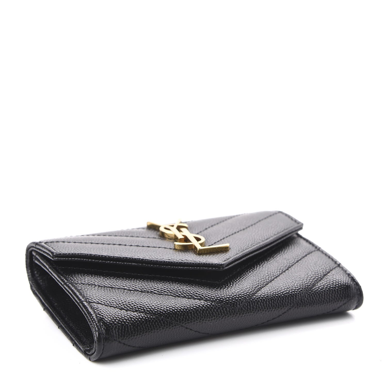 Saint Laurent Grain De Poudre Matelasse Chevron Small Monogram Envelope Wallet Black 4 of 7