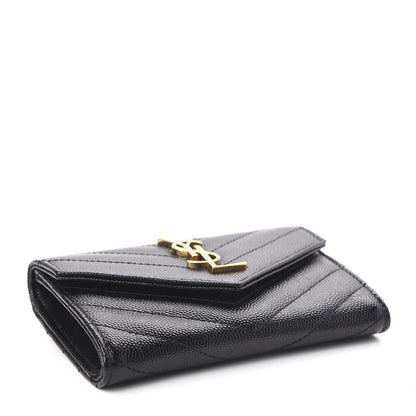 Saint Laurent Grain De Poudre Matelasse Chevron Small Monogram Envelope Wallet Black 4 of 7
