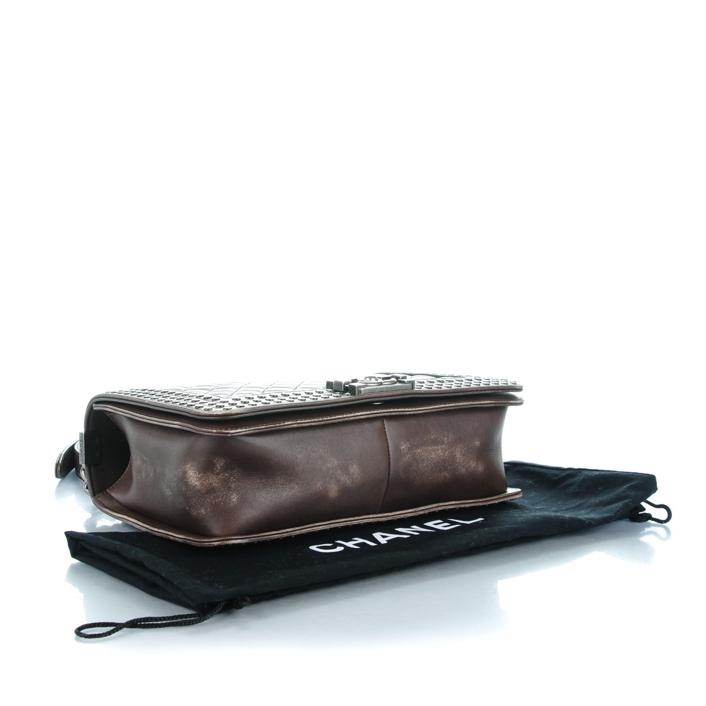 Faded Calfskin Studded Large Boy Flap Brown Beige
