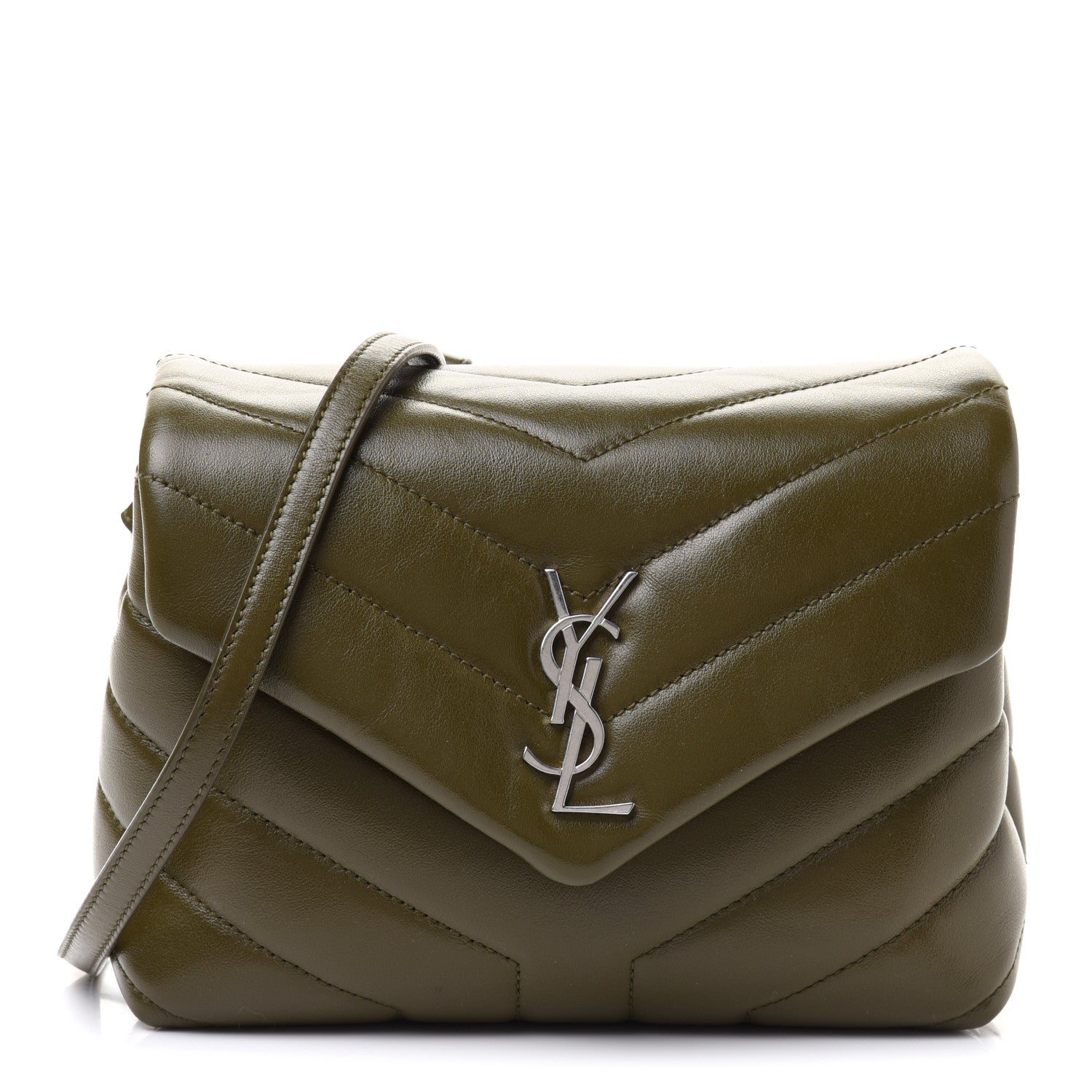 Saint Laurent Calfskin Y Quilted Monogram Toy Loulou Crossbody Bag Military Olive 1 of 13