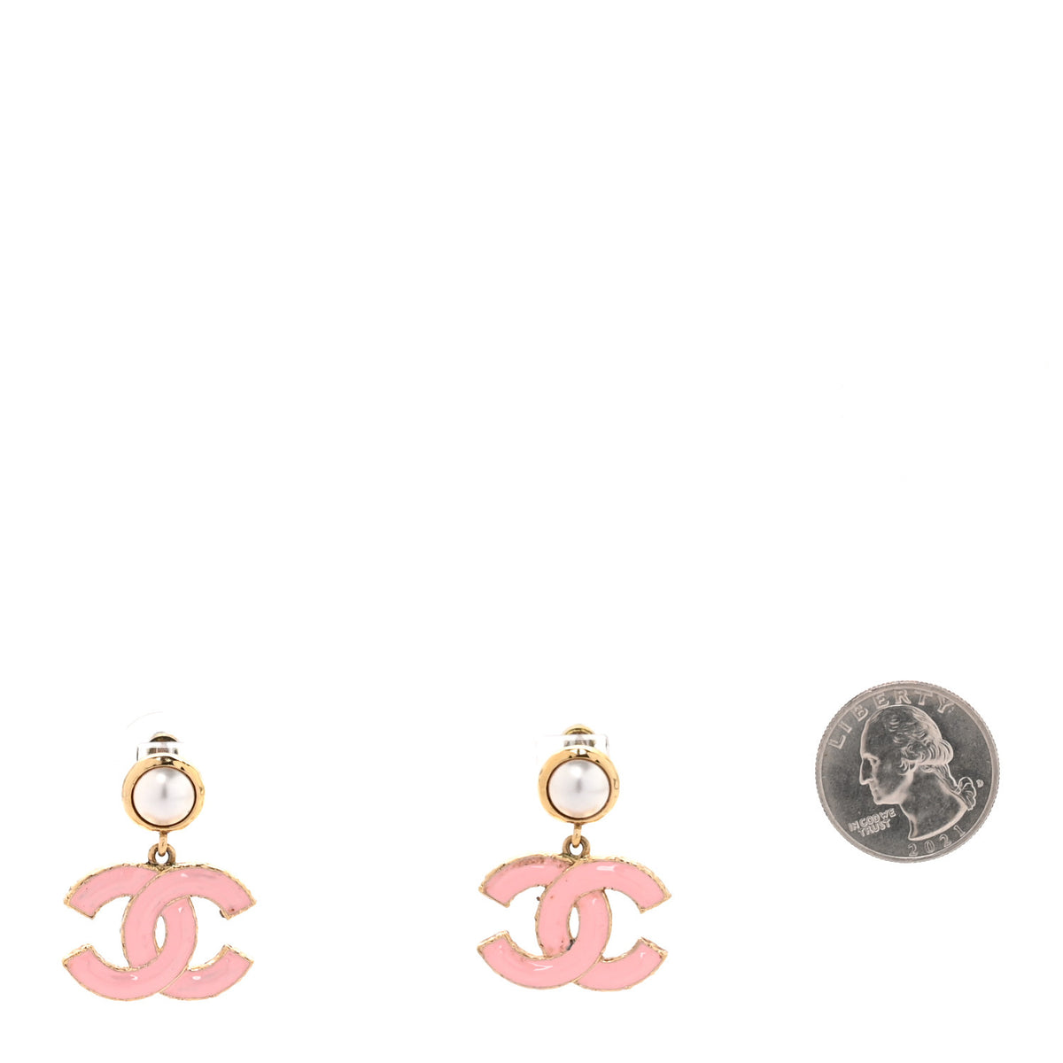 Pearl Enamel CC Drop Earrings Pink