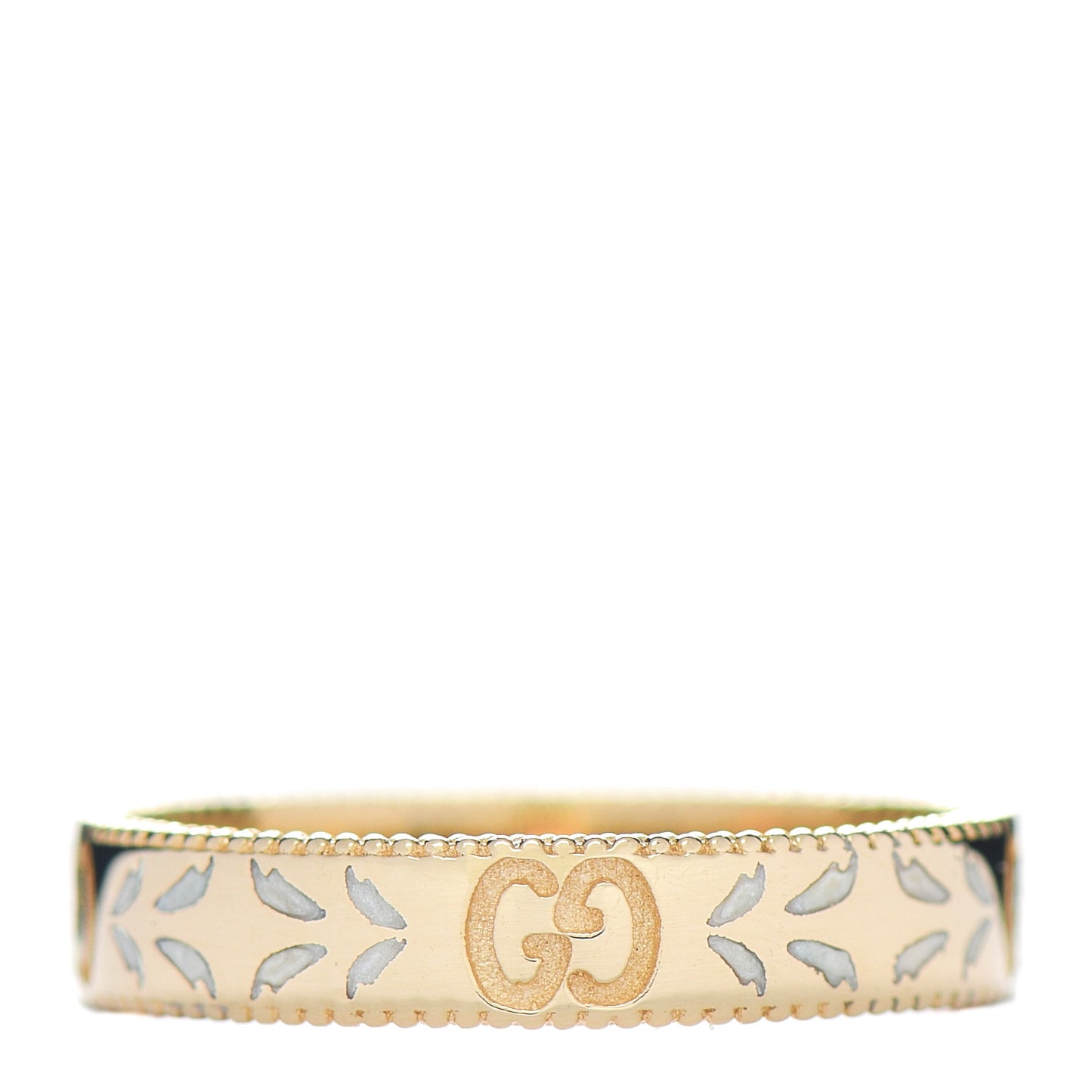 18K Yellow Gold Enamel 4mm Icon Blooms Band Ring 58 8.25