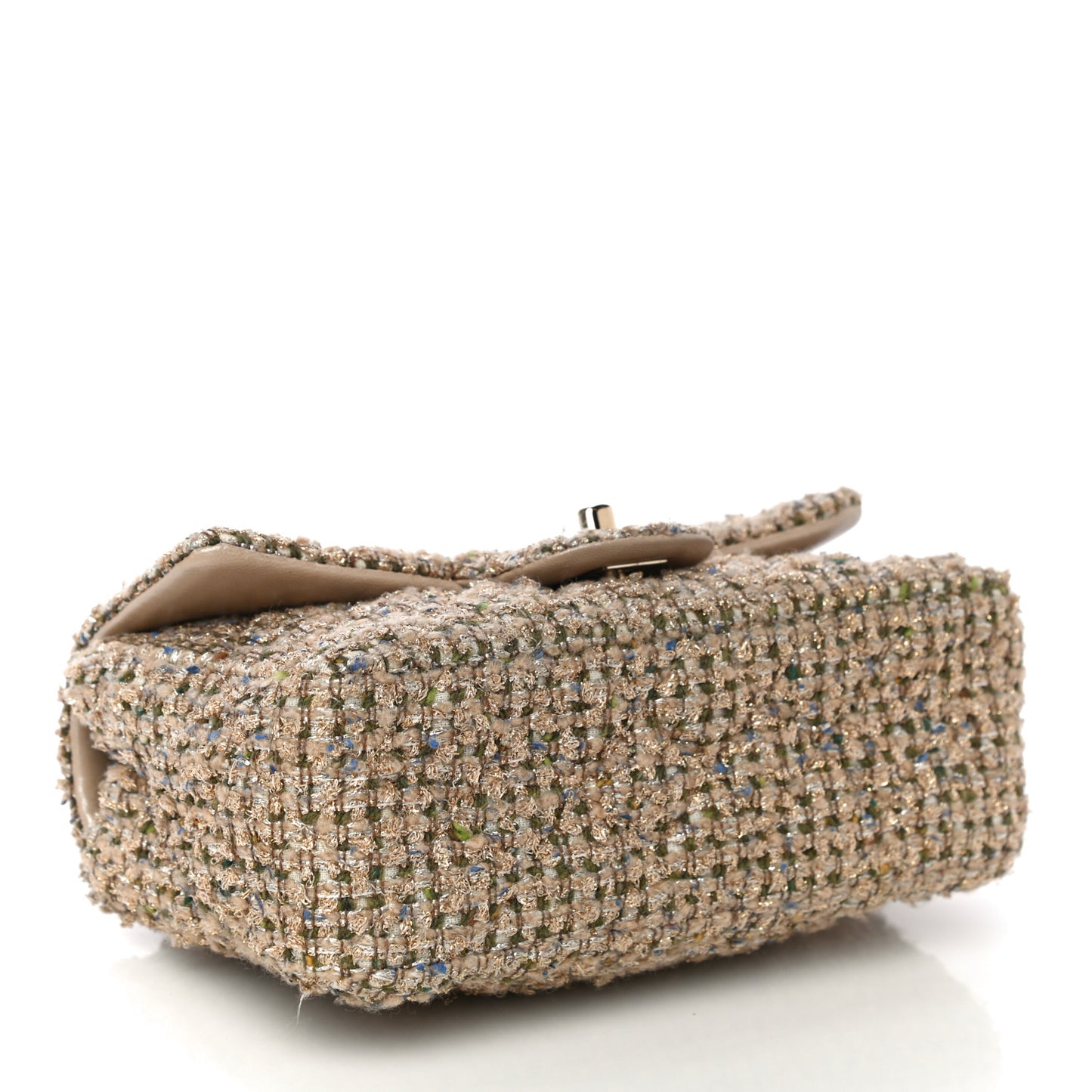 Tweed Quilted Mini Rectangular Flap Beige