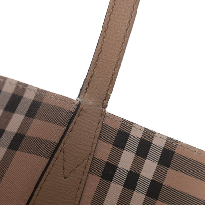 Burberry Grainy Calfskin Haymarket Check Medium Reversible Tote Camel 24 of 28