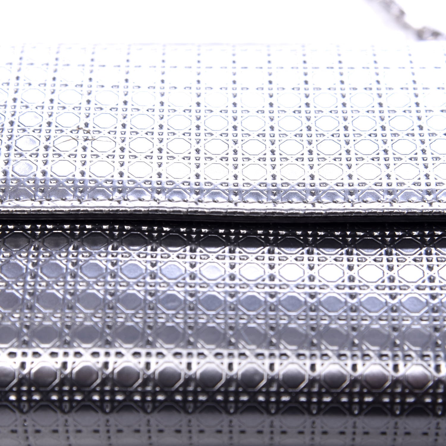 Christian Dior Metallic Patent Micro-Cannage Lady Dior Croisiere Chain Wallet Silver 7 of 8