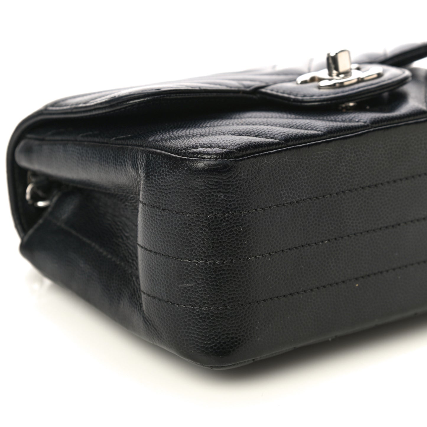 Caviar Chevron Quilted Mini Square Flap Black