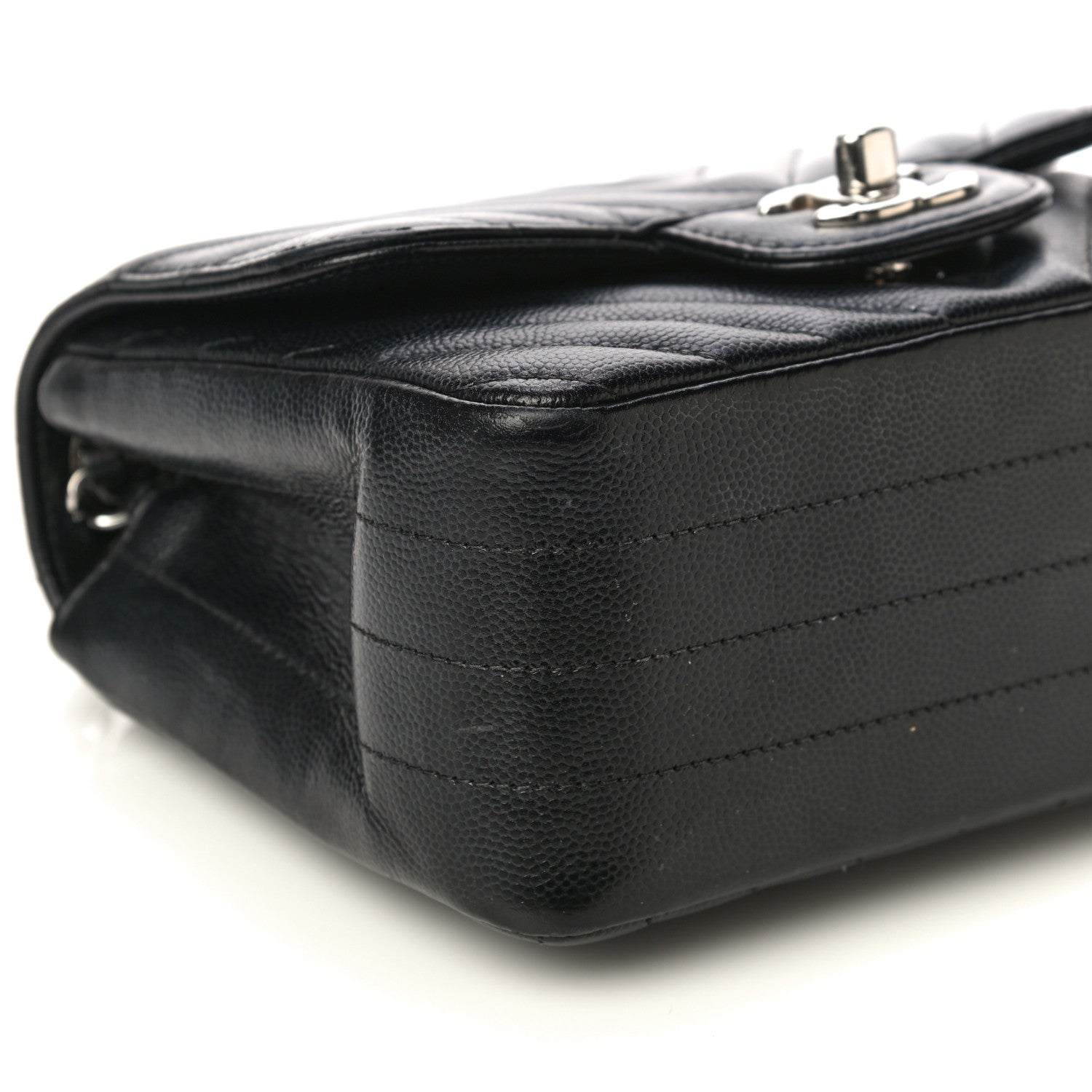 Chanel Caviar Chevron Quilted Mini Square Flap Black 10 of 17
