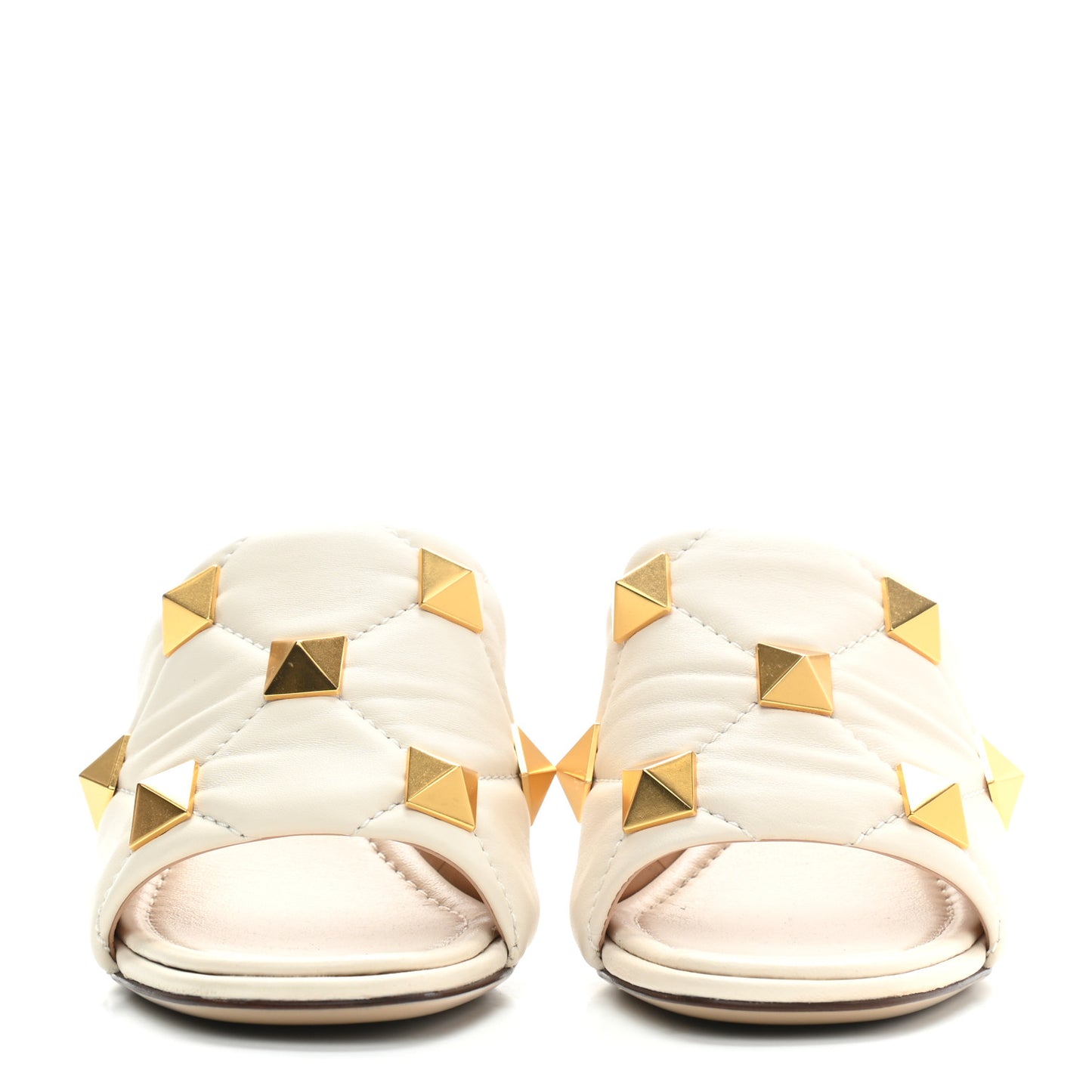 Nappa Quilted Roman Stud 65mm Slide Sandals 36.5 Light Ivory