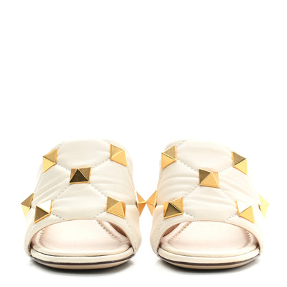 Valentino Garavani Nappa Quilted Roman Stud 65mm Slide Sandals 36.5 Light Ivory 2 of 7