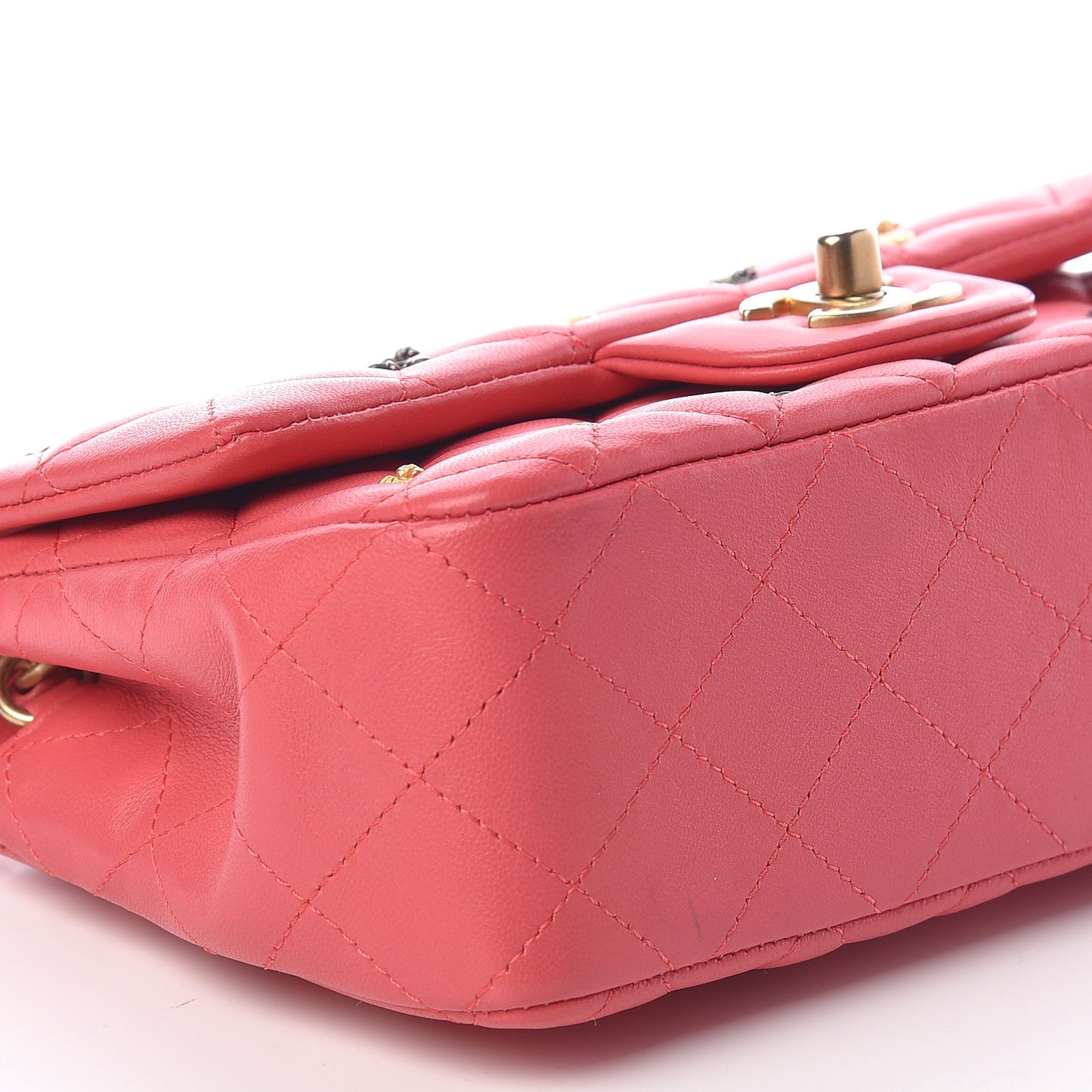 Lambskin Quilted Studded Mini Rectangular Flap Pink