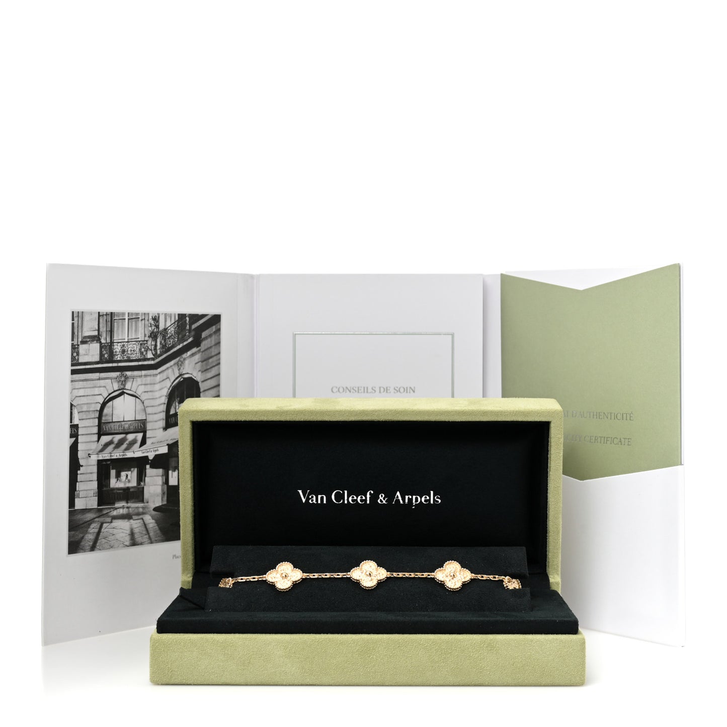 VAN CLEEF & ARPELS 18K Yellow Gold 5 Motifs Vintage Alhambra Bracelet
