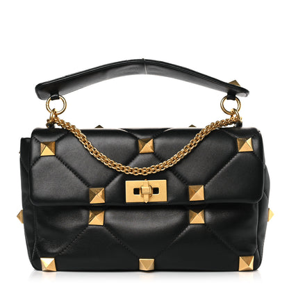 Valentino Garavani Nappa Large Roman Stud Shoulder Bag Black 1 of 8