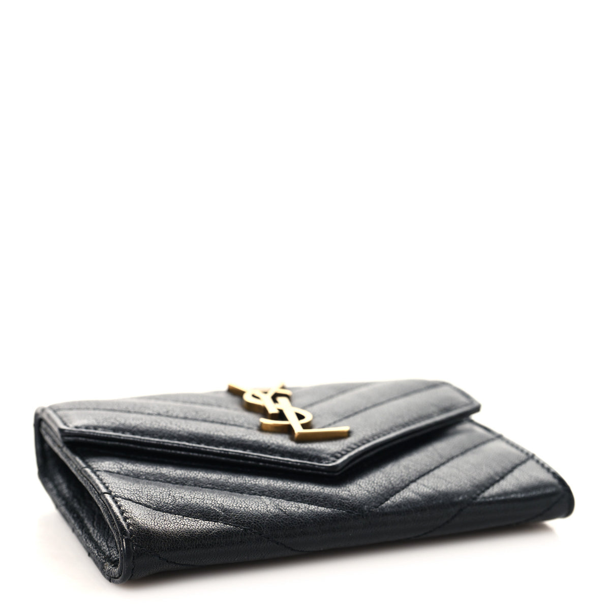Lambskin Matelasse Chevron Small Monogram Envelope Wallet Black