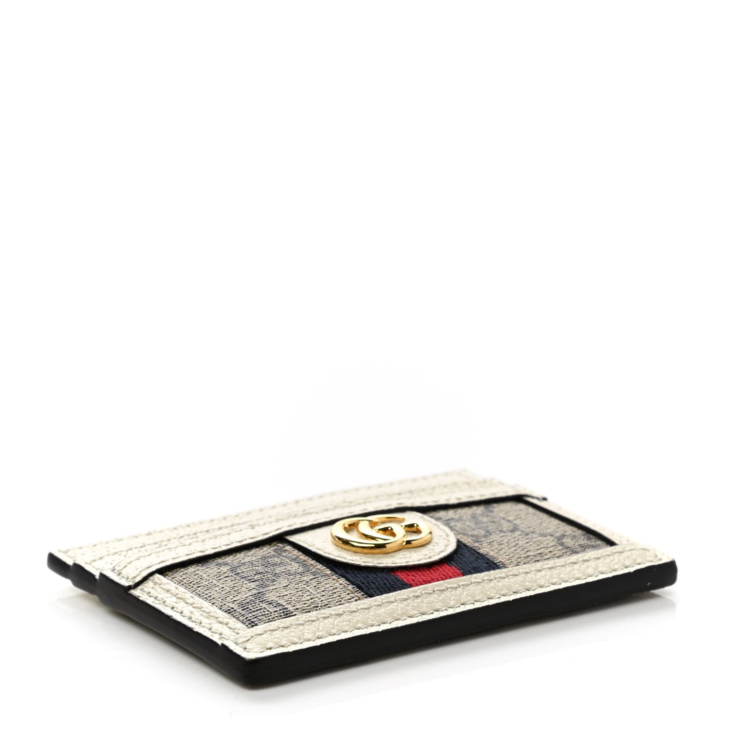 Gucci GG Supreme Monogram Textured Calfskin Web Ophidia Card Holder Beige Ebony Mystic White 4 of 7